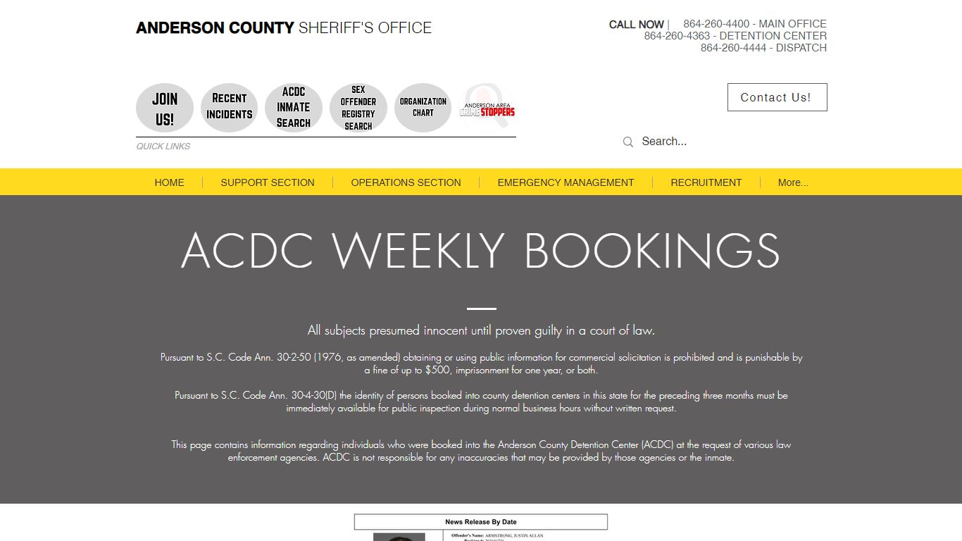 WEEKLY BOOKINGS | Anderson County Sheriff's Office | South ...